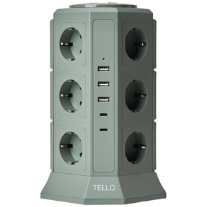 텔로 (에디션) 타워 멀티탭 17구(USB-3,CTYPE-2) KC인증 접지 안전 고급 멀티탭 선정리 가능한 인테리어 귀여운 디자인 예쁜색상, 2m, 딥카키, 1개