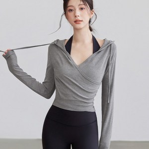 그리리 후드 티셔츠 셔링 랩 커버업 요가 필라테스 헬스 런닝 여성